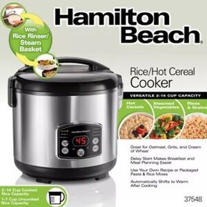 NEW Hamilton Beach 14 Cup Rice Cooker & Hot Cereal Cooker, Stainless Steel